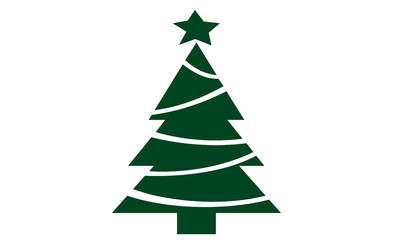 Minimalist dark green Christmas tree with star icon for festive design