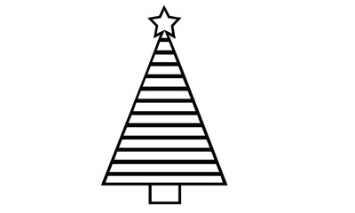 Striped black and white Christmas tree outline icon for modern design
