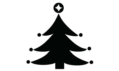 Black Christmas tree silhouette with decorative baubles and modern star.
