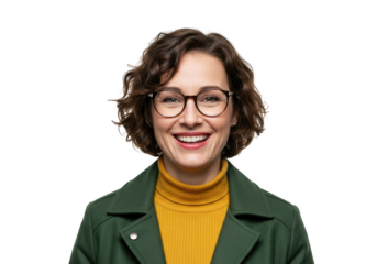 Smiling Woman with Glasses Portrait on Transparent Background