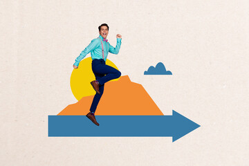 Trend template sketch design 3D photo collage of gentleman young guy excited smile arrow point...