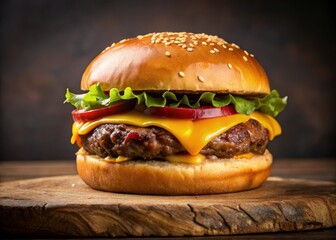 Juicy cheeseburger with gooey melted cheese on a toasted bun