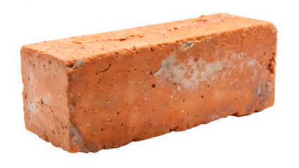 A single red clay brick with a rough texture, isolated on a transparent background