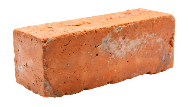 A single red clay brick with a rough texture, isolated on a transparent background