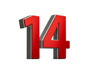 Bold Vibrant Red Number Fourteen Number 14 With Sleek Metallic White Background 3D Illustration