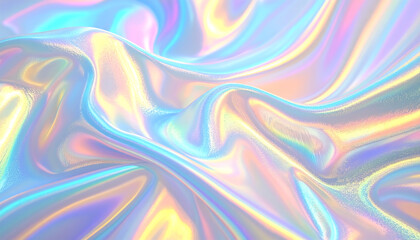 Obraz premium Vibrant holographic fluid with iridescent pastel colors and soft, undulating abstract waves