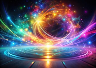 Obraz premium Swirling vibrant light patterns dance across a dark background