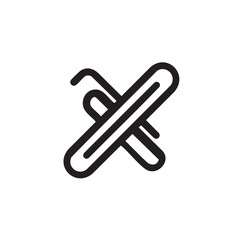  A minimalist line icon of a snowboard and ski pole.