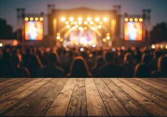 Experience the Excitement of Live Music and Outdoor Festivals with a Crowd of Enthusiastic Fans Enjoying a Spectacular Performance on Stage Under the Evening Sky