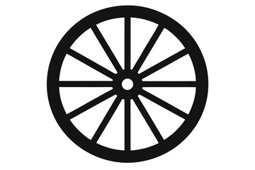 Fototapeta premium Vector art of a black wagon wheel with many spokes isolated on white