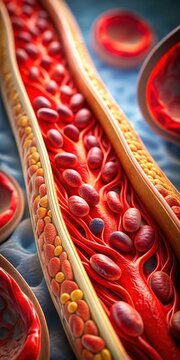Blood vessel close-up showing atherosclerosis and atheromatous plaque