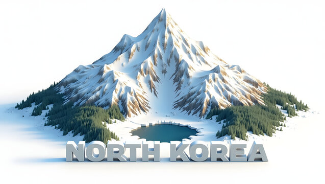 3d illustration of a paek tu mountain in North Korea  and the word 'North Korea' beneath.