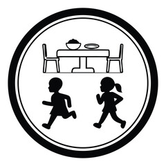 Thanksgiving dinner silhouettes children running towards a festive meal