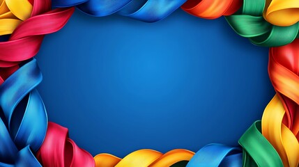 Colorful ribbons frame a vibrant background