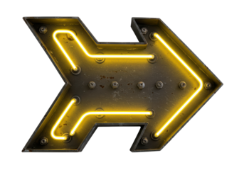 Isolated Vintage Neon Arrow Sign with Yellow Light