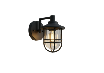Isolated Black Metal Outdoor Wall Lamp with Clear Glass
