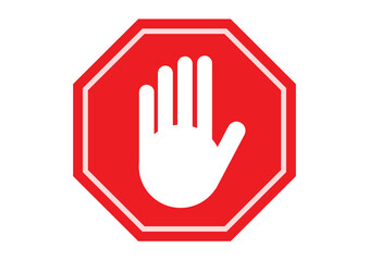 Obraz premium Red stop sign with white open hand symbol isolated on white background