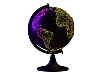 Isolated Neon Outlined Earth Globe with Vibrant City Lights