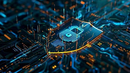 Digital padlock protecting circuit board data flow - Powered by Adobe