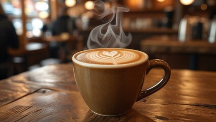A cup of Coffee above wooden table