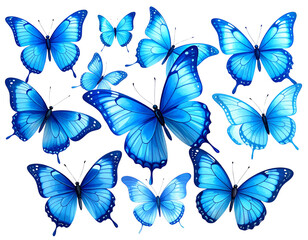 Obraz premium Hand-Drawn Blue Butterfly Flight Trail Set, Dynamic Sketch Style, Transparent Background