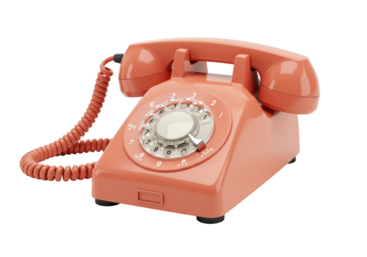 Isolated Retro Orange Rotary Phone Vintage Communication