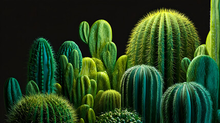 Lush green cactus garden botanical background desert plants nature scene art