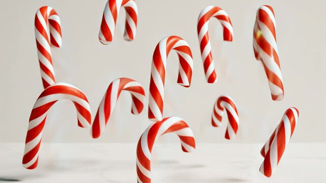 Scattered Candy Canes on White Background for Christmas Design