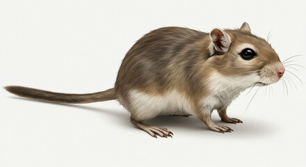 Captivating portrait showcasing a curious gerbil, the small rodent rendered with lifelike precision against a clean background, evoking charm and delicacy