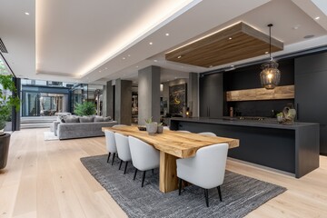 Open-plan modern kitchen and dining area