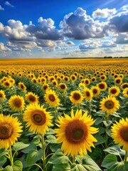 Vast Sunflower Field with Yellow Blooms in a Flat Landscape