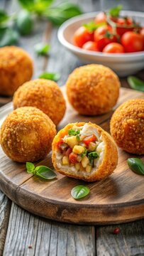 Italian Arancini Balls with Meat Rago?t and Mozzarella Cheese Filling
