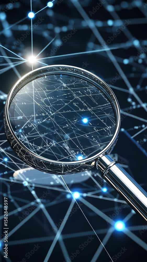 Poster a close examination of digital networks reveals connections and patterns using a magnifying glass, e