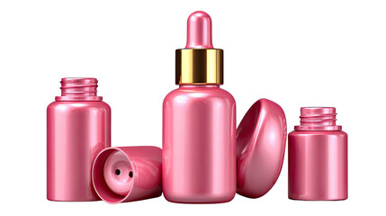 Elegant Pink Beauty Bottles: A close-up of pink beauty bottles with a dropper, exuding a sense of sophistication and elegance, perfect for skincare or cosmetic products.