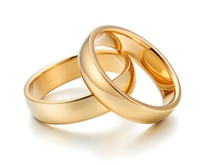 A Pair of Elegant Polished Yellow Gold Wedding Bands Intertwined Symbolizing Love and Commitment in a Studio Portrait