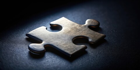 A mysterious piece of puzzle with a faint outline on a dark black background