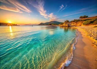 Serene Ginosa Marina beach at sunset with crystal clear turquoise waters and golden sandy shore