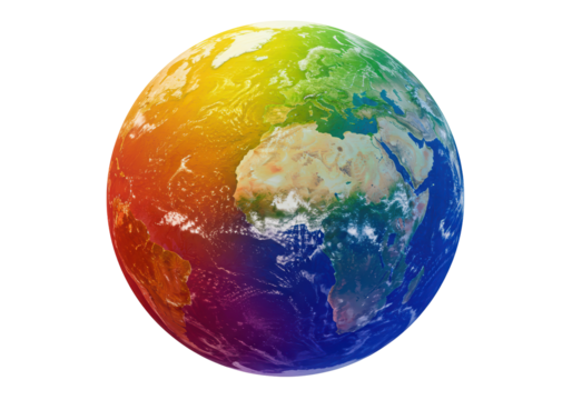 Isolated Vibrant Rainbow Colored Earth Globe