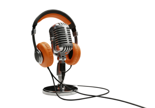 Isolated Vintage Microphone with Headphones for Studio Recording