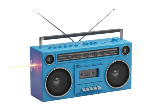 Isolated Blue Boombox with Lights and Antennas