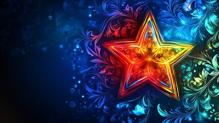 Colorful star on a dark, ornate background