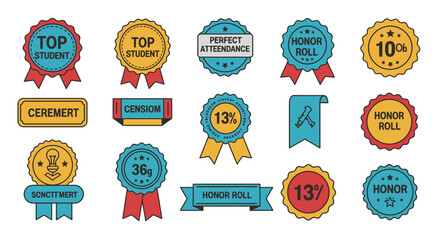 Vector Set of School Achievement Badges for Educational Excellence and Academic Awards