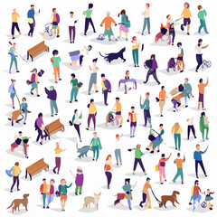 Fototapeta premium Diverse People Vector Set Flat Design Crowd with Various Poses and Activities in Public Space