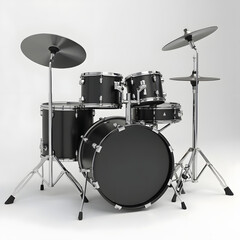 Acoustic Drum Kit Set: A complete black acoustic drum set, including bass drum, snares, cymbals, and toms.