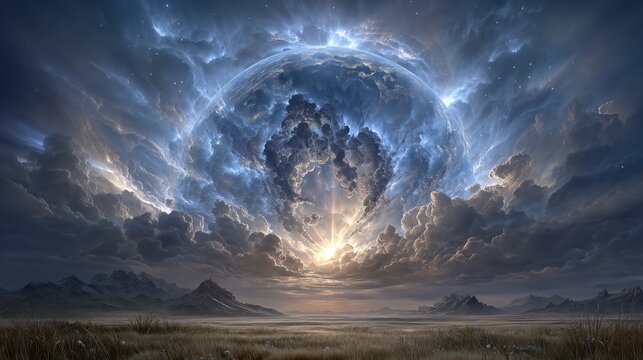 Earth surrounded by high-energy cosmic rays with storm systems below, showcasing radiation's impact on climate dynamics