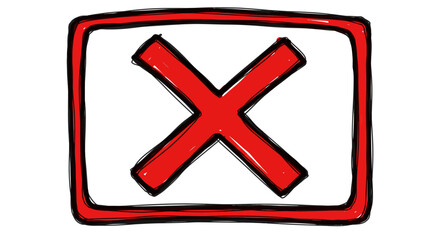 A red cross is drawn within a red square frame on a white background