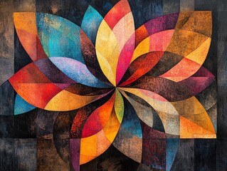 Fototapeta premium Colorful Abstract Flower Artwork with Vibrant Petals in Warm and Cool Tones