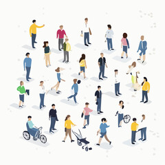 Diverse Crowd Illustration Minimalist Flat Design of People in a Public Scene