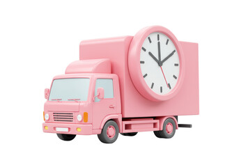 Isolated Pastel Pink Delivery Truck with Clock