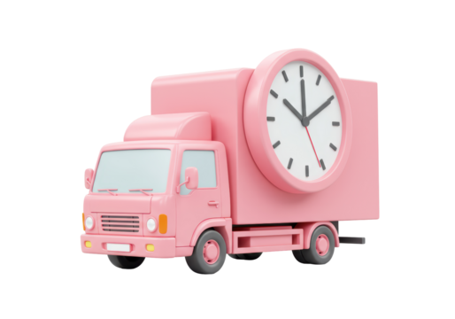 Isolated Pastel Pink Delivery Truck with Clock